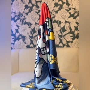 Ed Hardy Multi-Color Graphic Silk-Feel Scarf - Red, Navy, White, Yellow